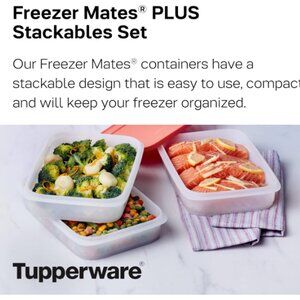 Tupperware Freezer Mates® Plus Stackable Set Coral Orange Pink Seal NWOT